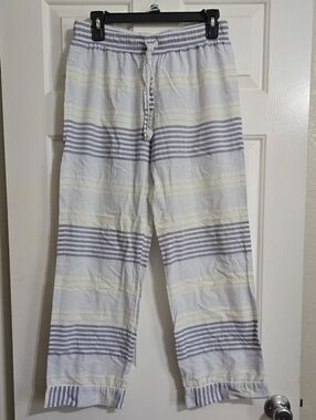 Victoria's Secret White, Light Blue and Cream Striped Pajama Pants
